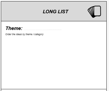Long list section of the Ideation Canvas